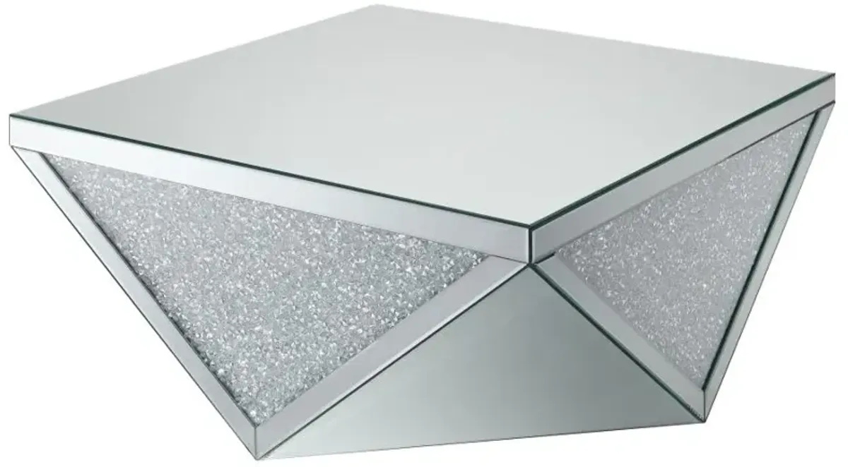 Amore Square Coffee Table with Triangle Detailing Silver and Clear Mirror