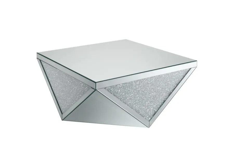 Amore Square Coffee Table with Triangle Detailing Silver and Clear Mirror