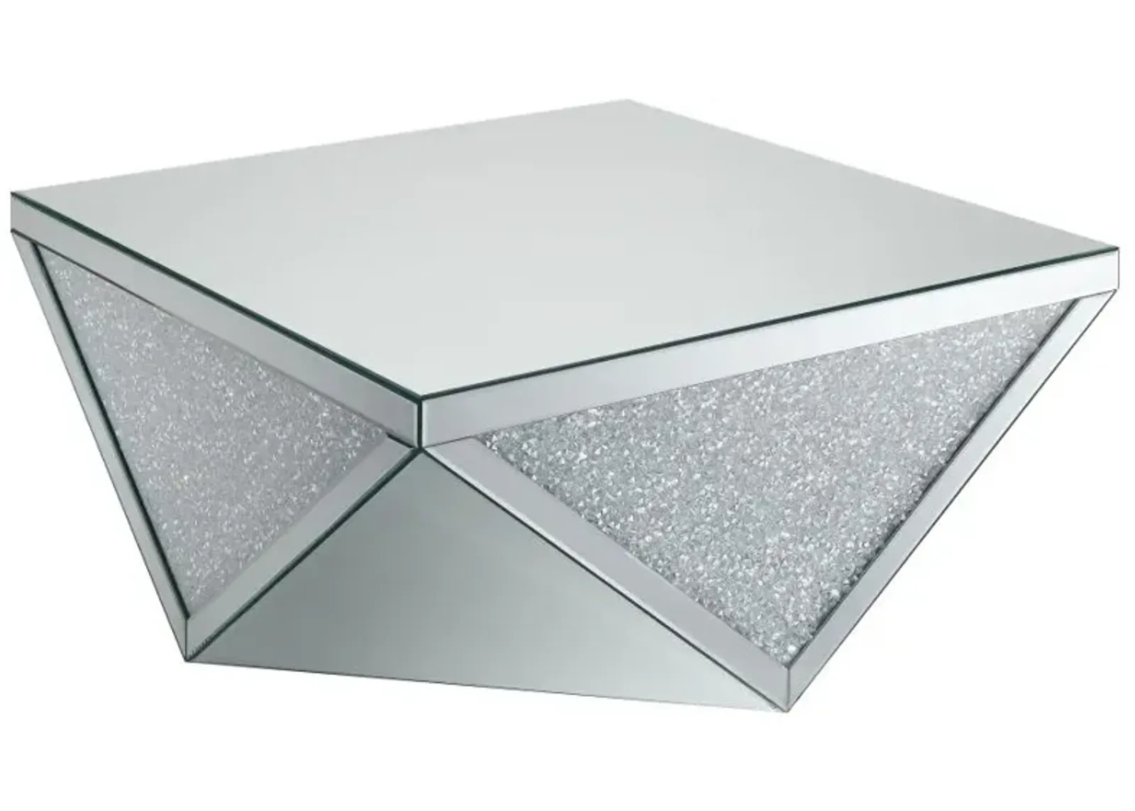 Amore Square Coffee Table with Triangle Detailing Silver and Clear Mirror