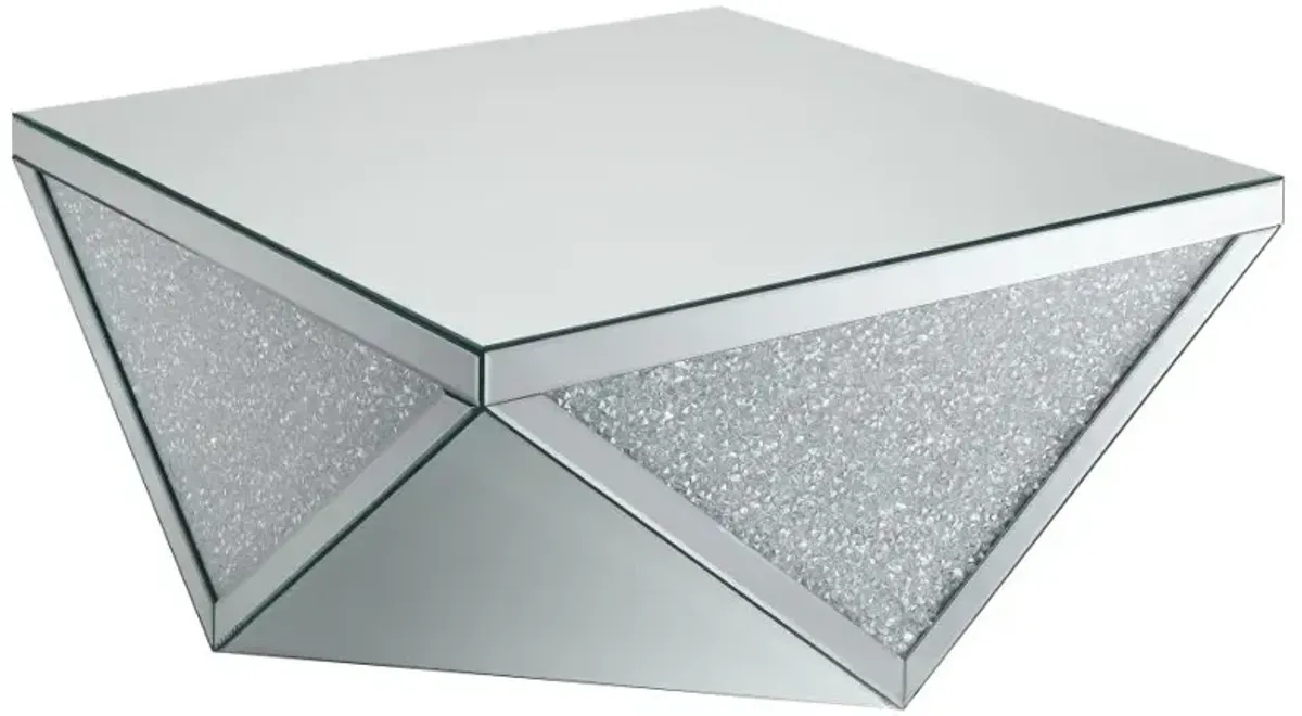 Amore Square Coffee Table with Triangle Detailing Silver and Clear Mirror