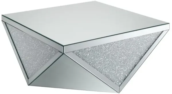 Amore Square Coffee Table with Triangle Detailing Silver and Clear Mirror