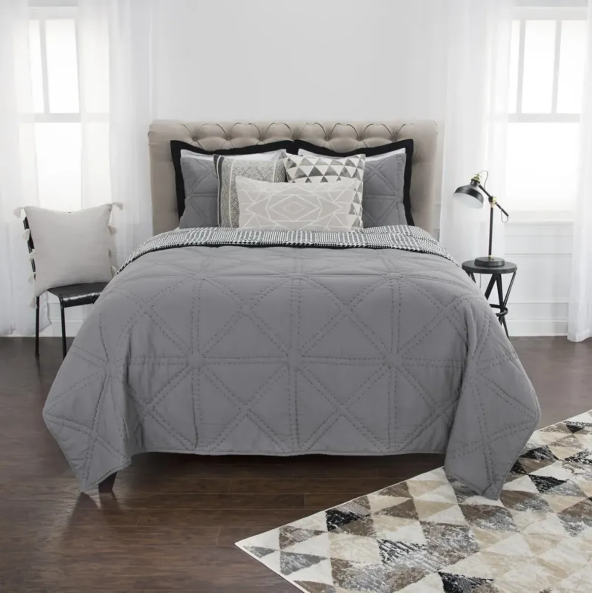 Maddux Place- Simpson Grey Queen Solid Gray Quilt -  Set of 3