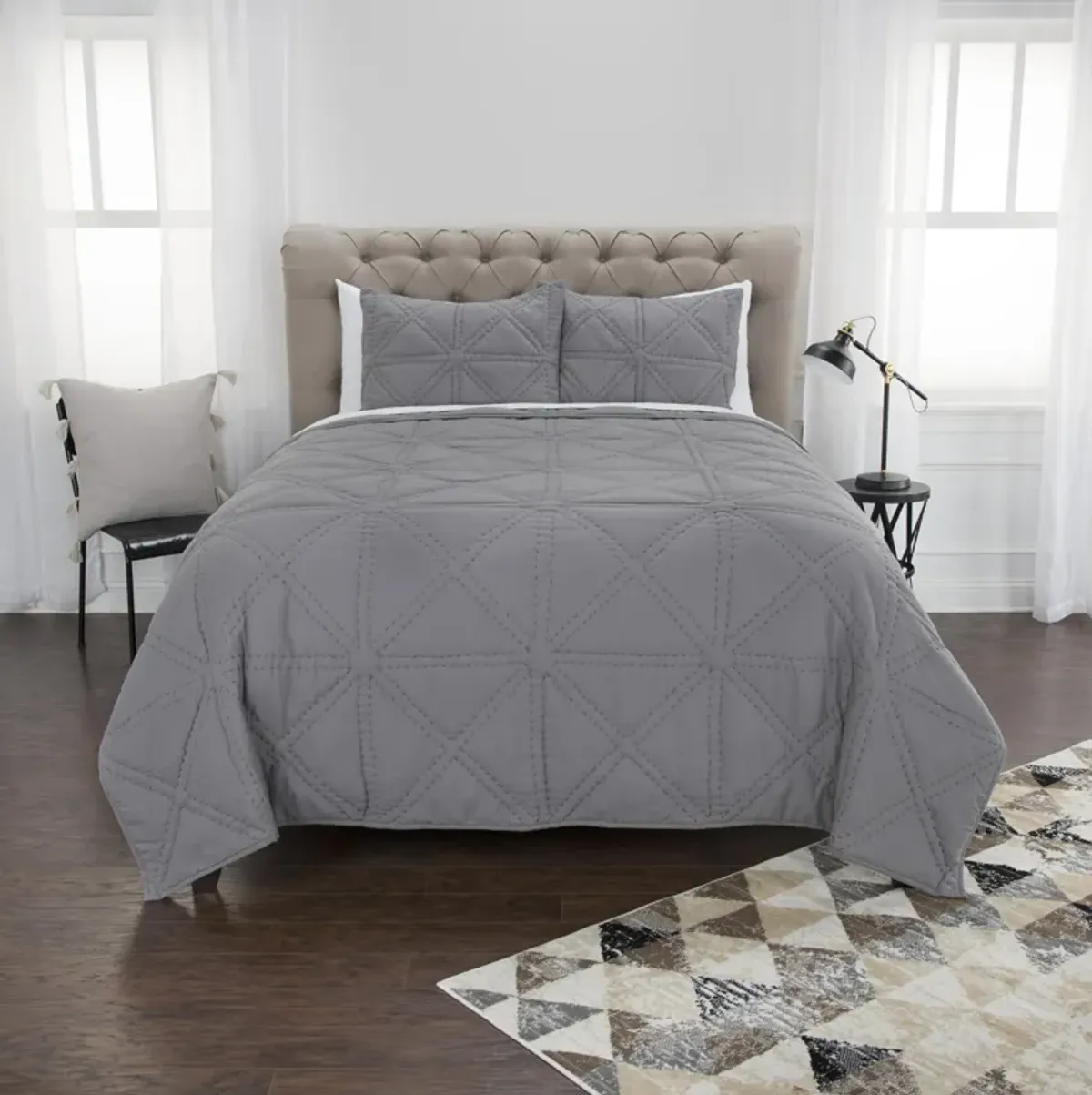 Maddux Place- Simpson Grey Queen Solid Gray Quilt -  Set of 3