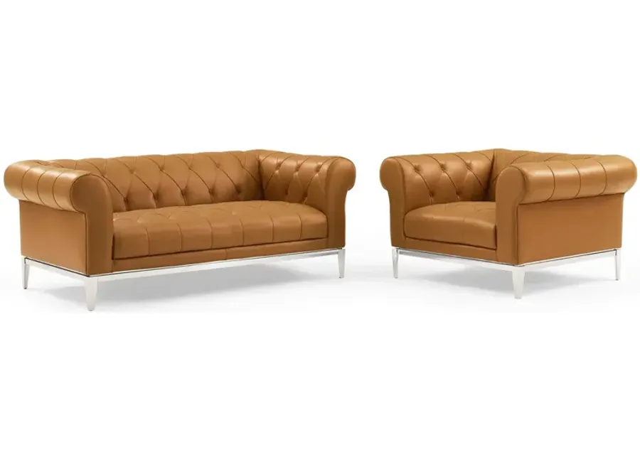 Idyll Tufted Upholstered Leather Loveseat and Armchair