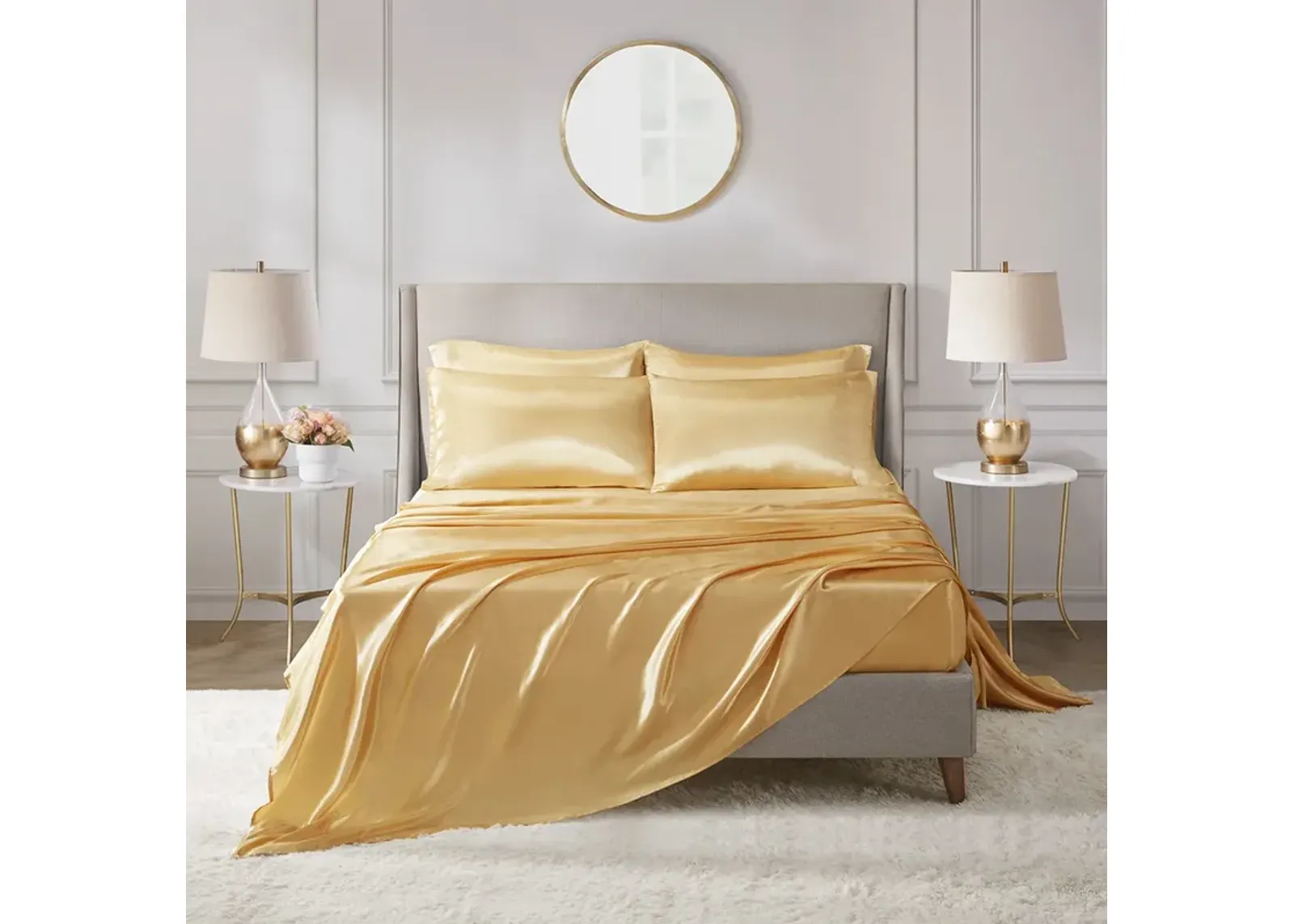 Madison Park Essentials Satin Gold Luxury 6 PC Sheet Set