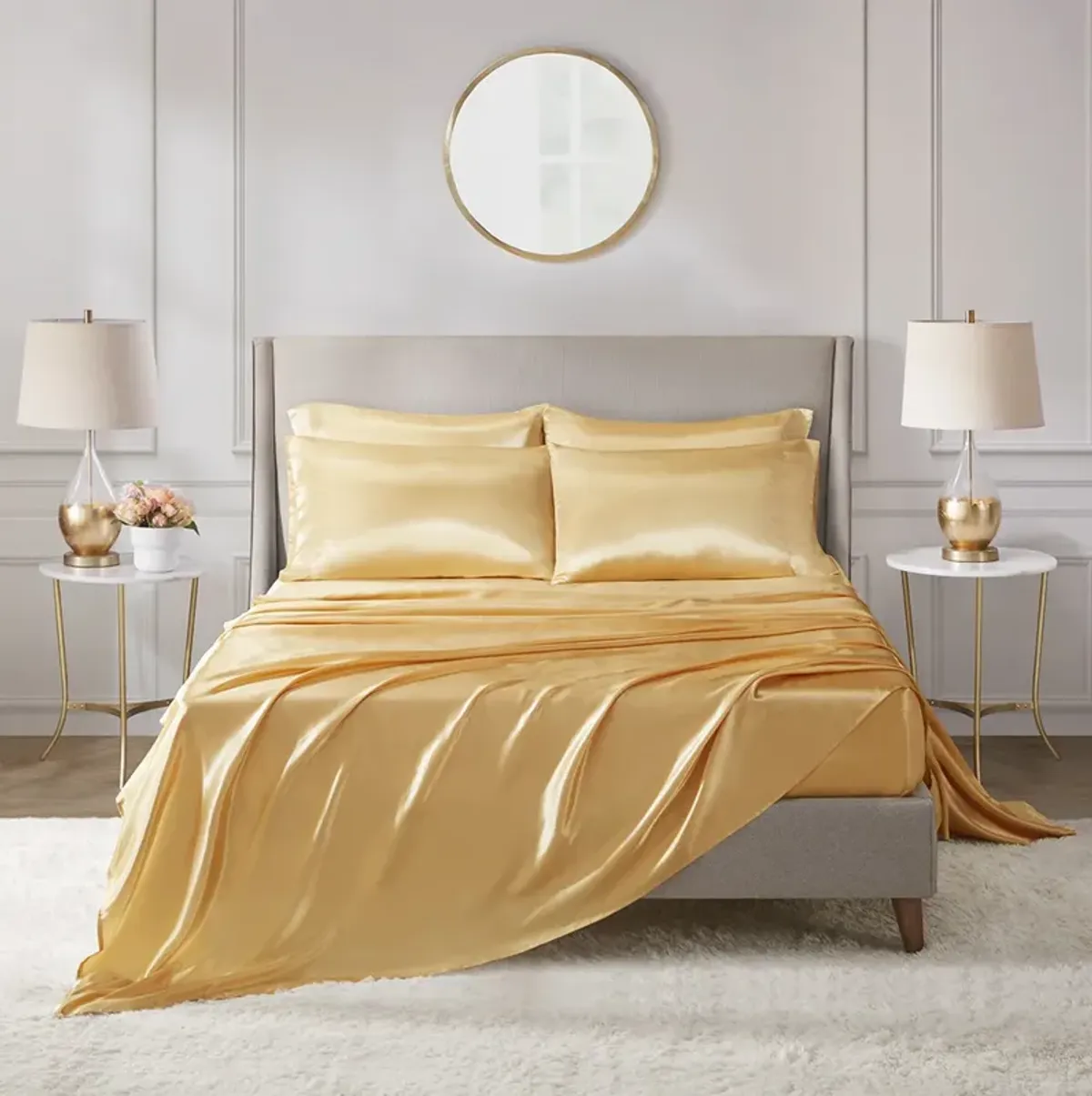 Madison Park Essentials Satin Gold Luxury 6 PC Sheet Set