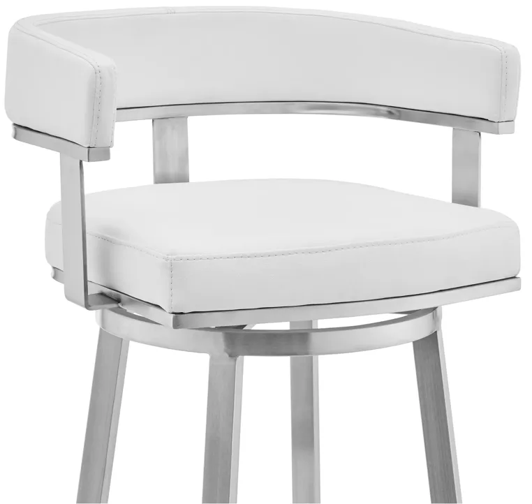 Cohen 30" White Faux Leather and Brushed Stainless Steel Swivel Bar Stool