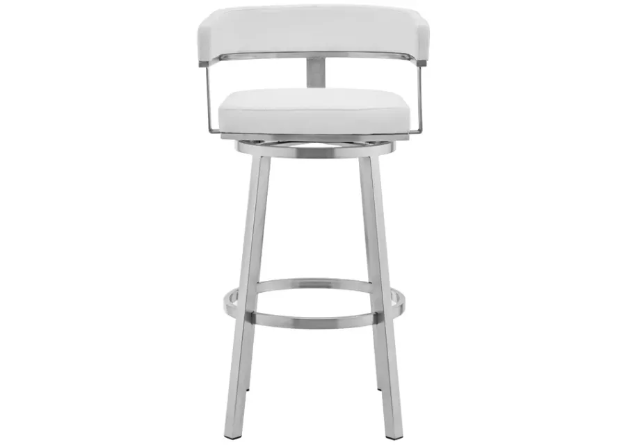 Cohen 30" White Faux Leather and Brushed Stainless Steel Swivel Bar Stool