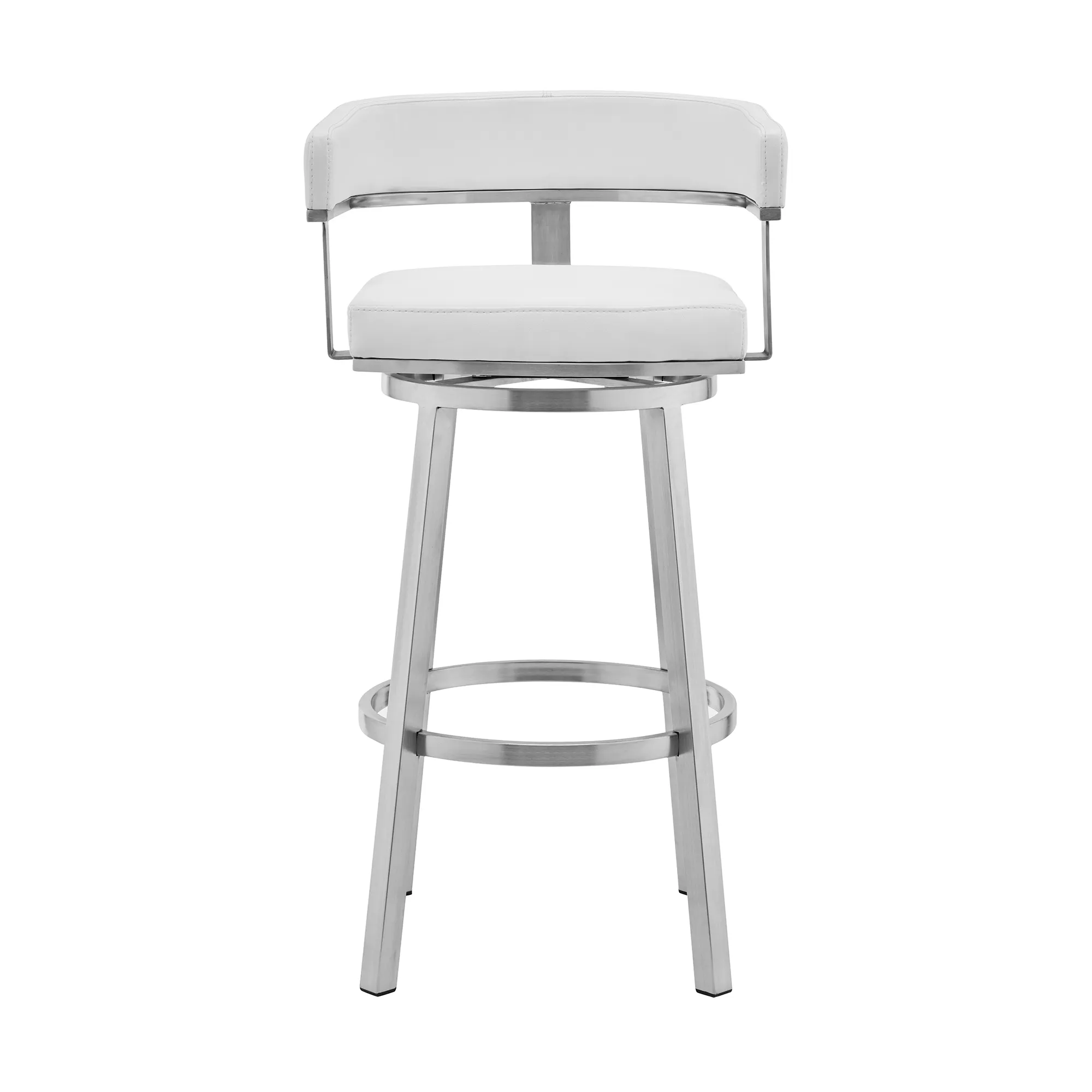 Cohen 30" White Faux Leather and Brushed Stainless Steel Swivel Bar Stool