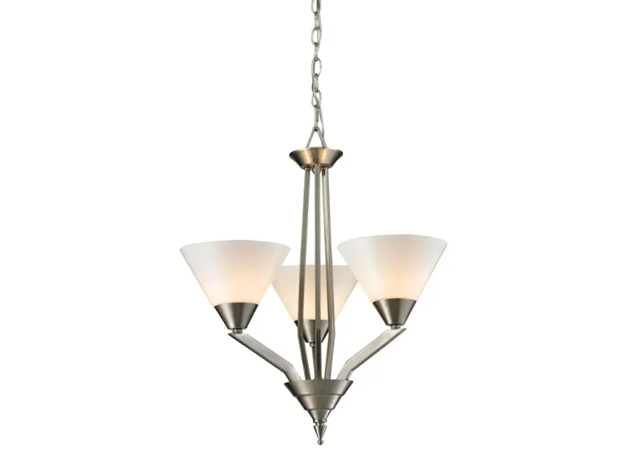 Tribecca 3-Light Chandelier in Brushed Nickel with White Glass