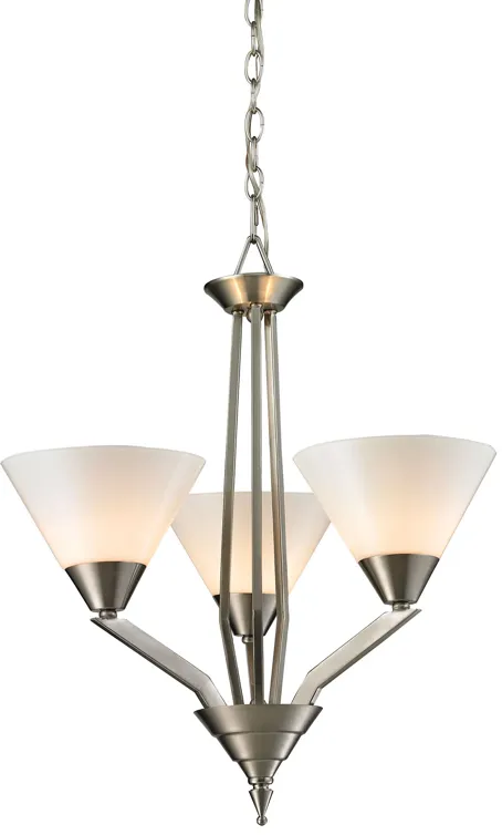 Tribecca 3-Light Chandelier in Brushed Nickel with White Glass