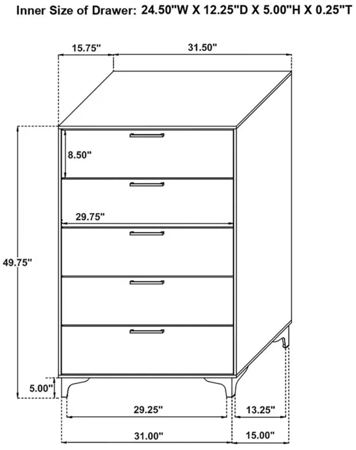 Kendall 5-drawer Chest White