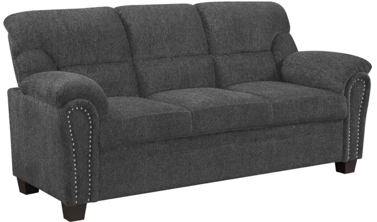 Clementine Upholstered Sofa with Nailhead Trim Grey