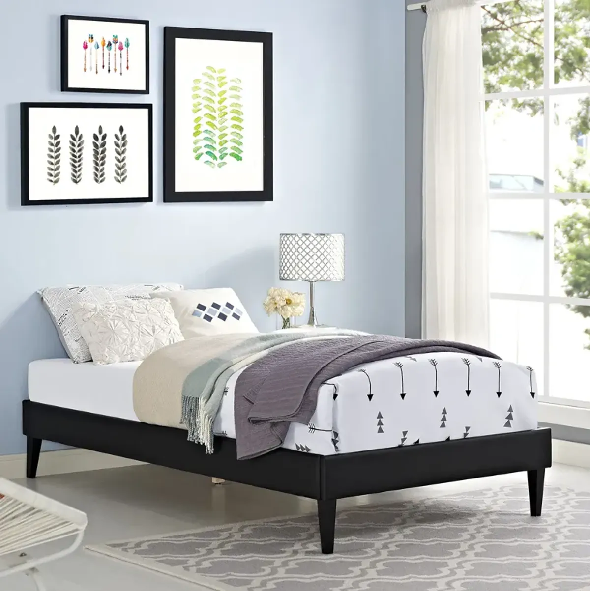 Sharon Vinyl Twin Bed Frame with Squared Tapered Legs by Modway