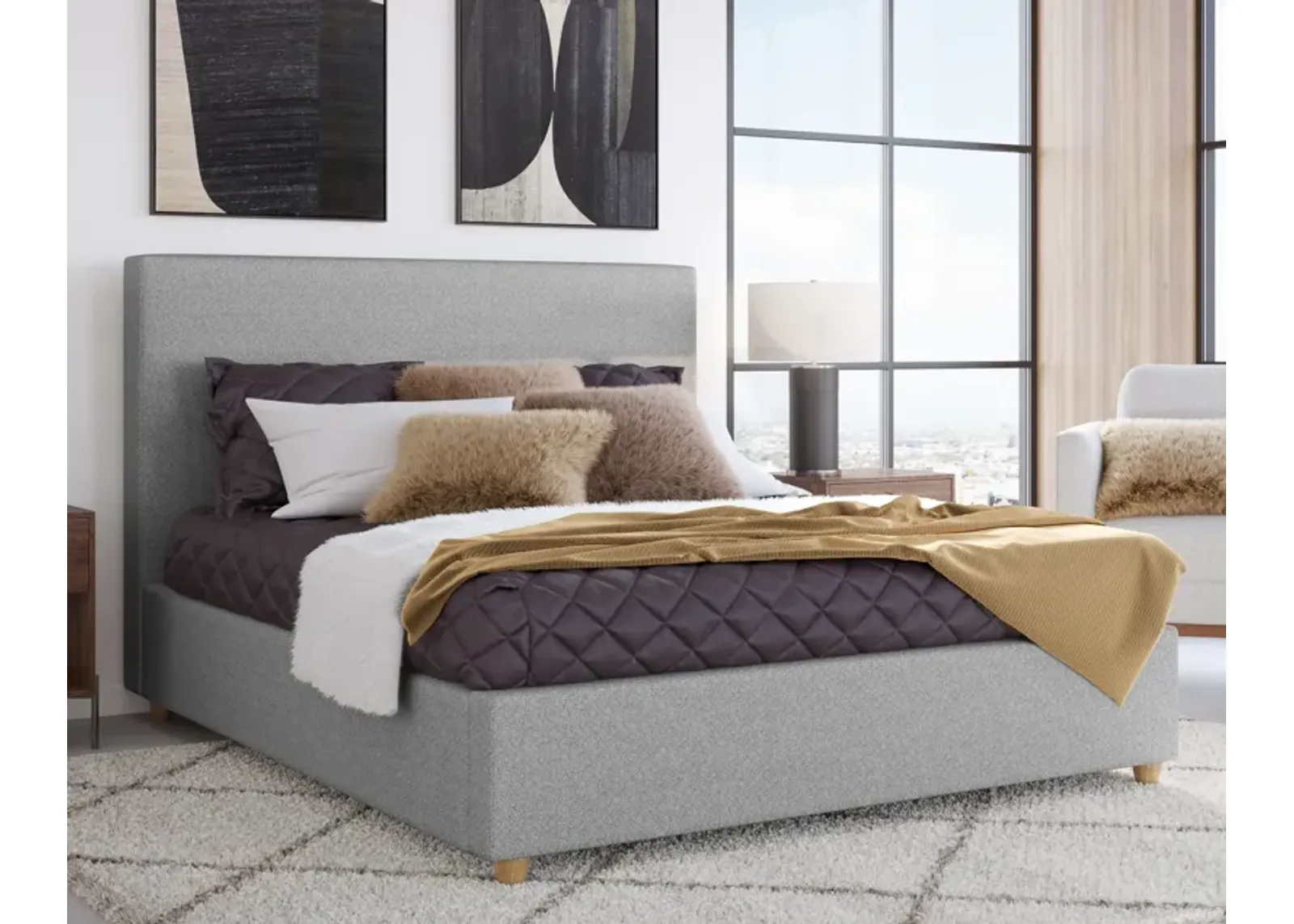 Olivia Upholstered Full-size Bed in Pewter