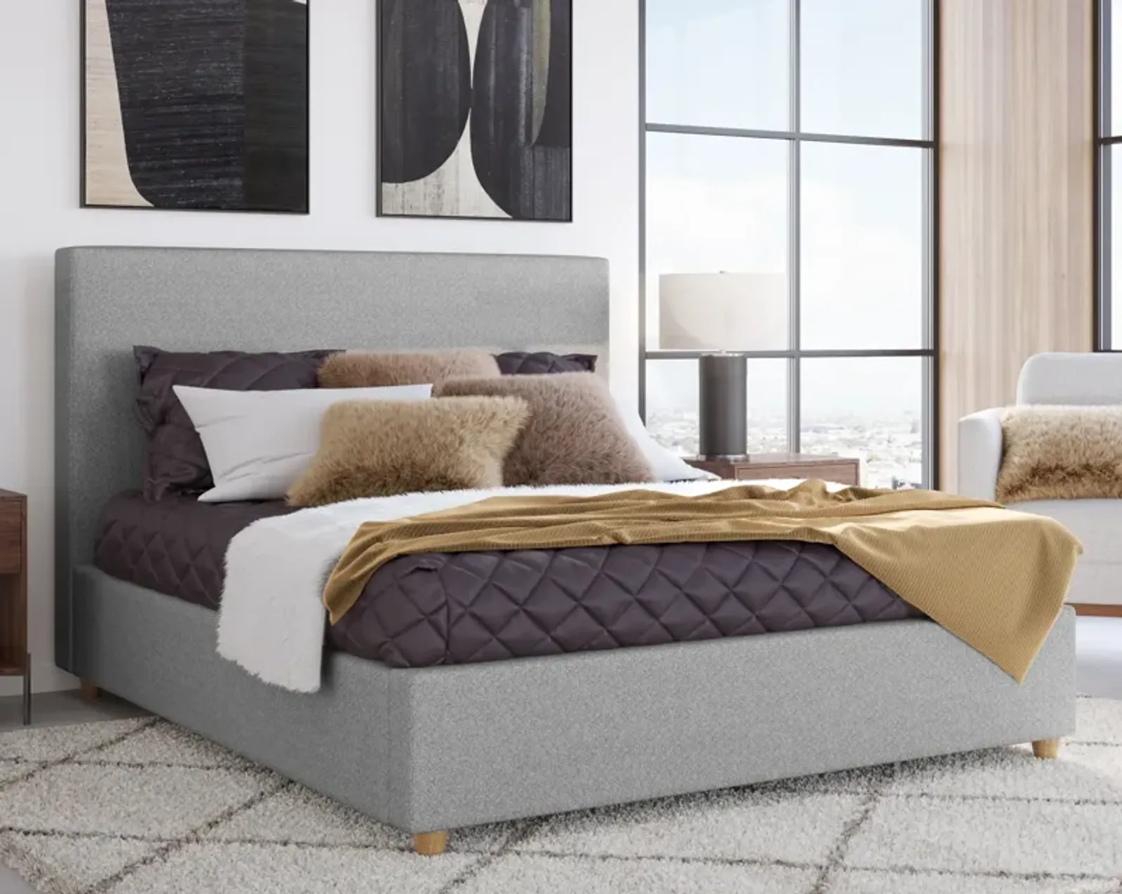 Olivia Upholstered Full-size Bed in Pewter