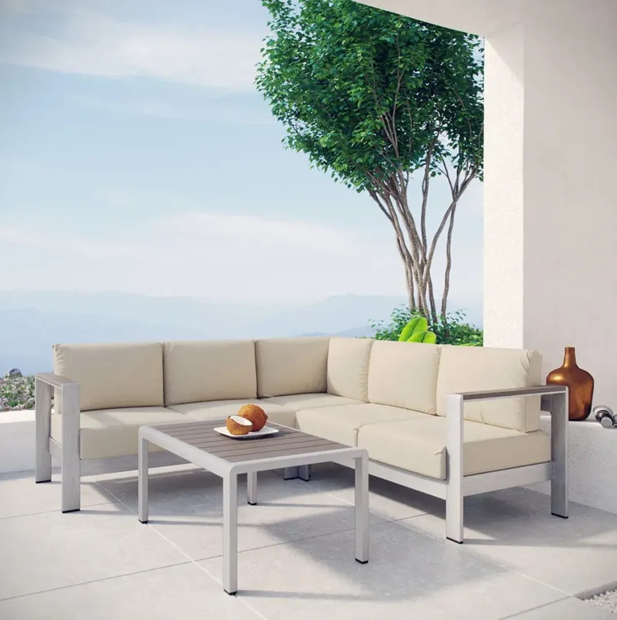 Shore 4 Piece Outdoor Patio Aluminum Sectional Sofa Set