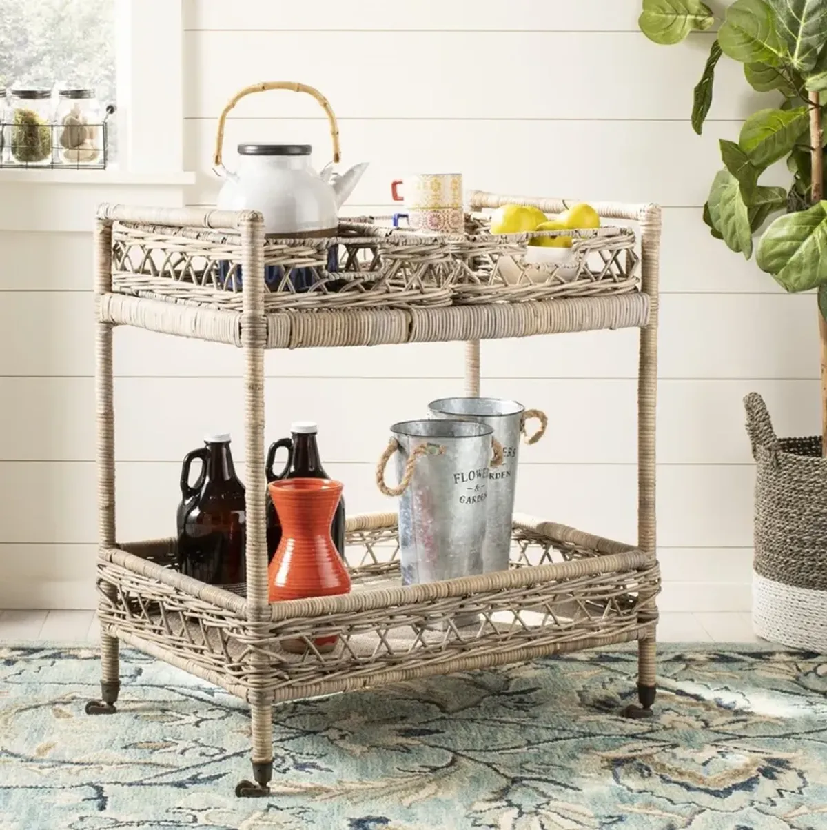 AMBROSE 2 TIER RATTAN BAR CART