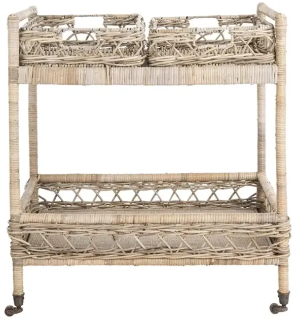 AMBROSE 2 TIER RATTAN BAR CART