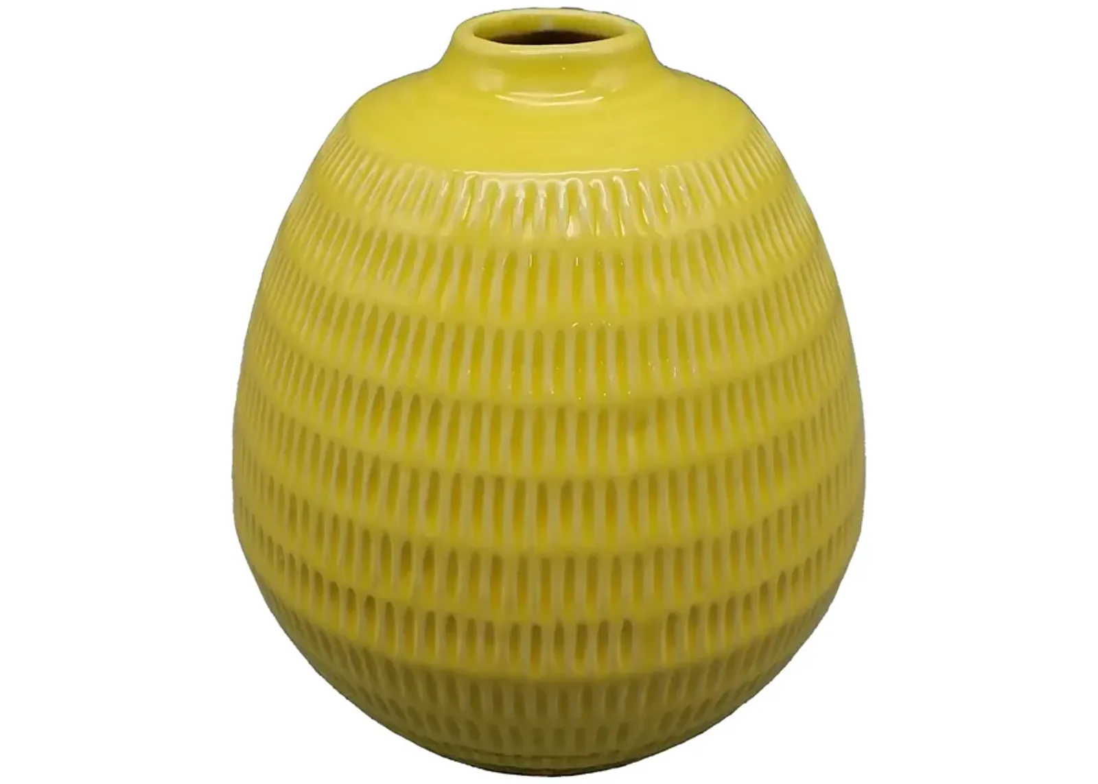 Cer,7",stripe Oval Vase,yellow