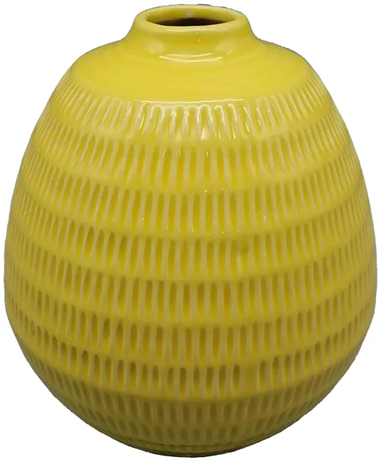 Cer,7",stripe Oval Vase,yellow