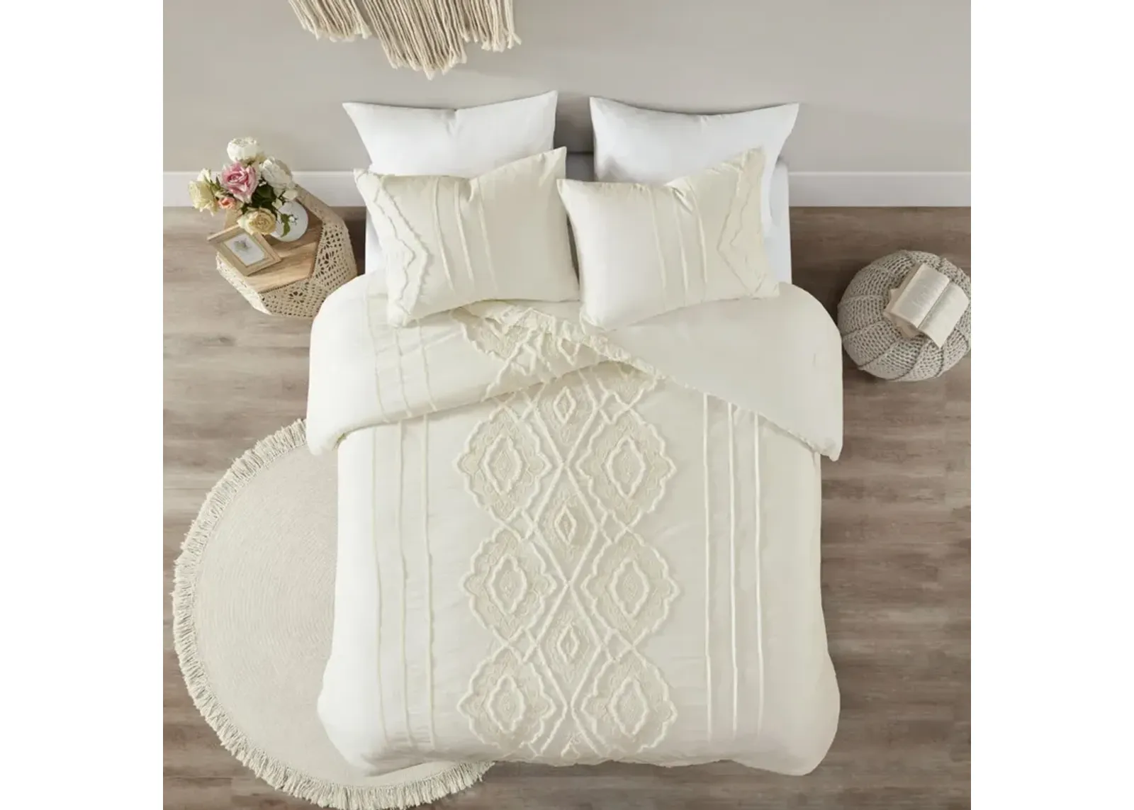 Madison Park Margot Off-White 3 Piece Cotton Duvet Cover Set