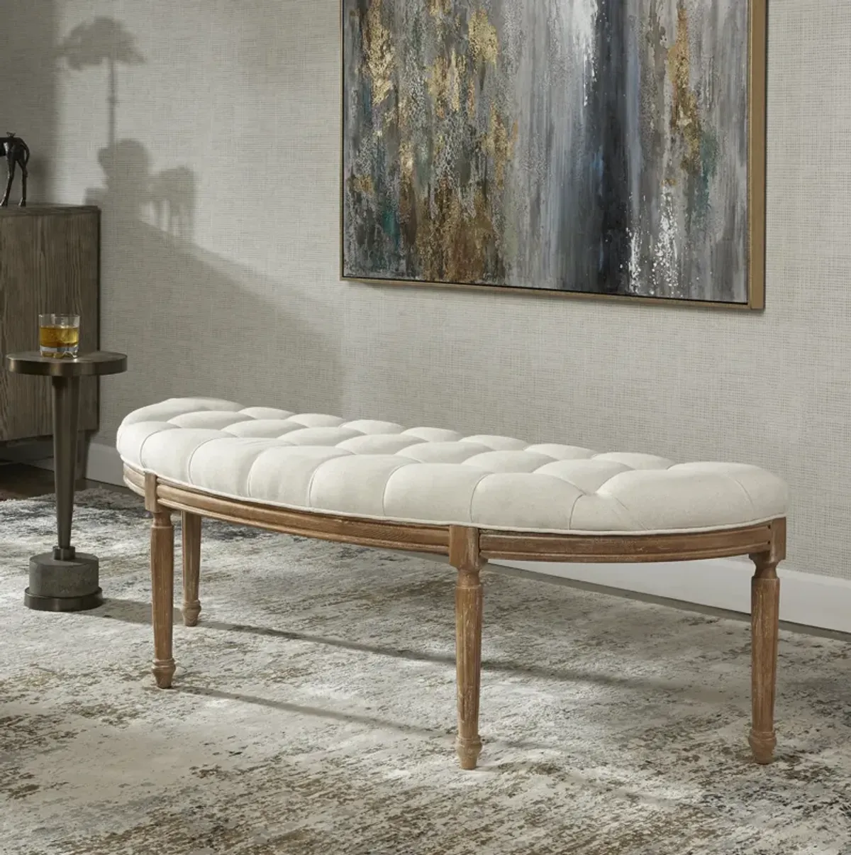 Leggett Tufted White Bench