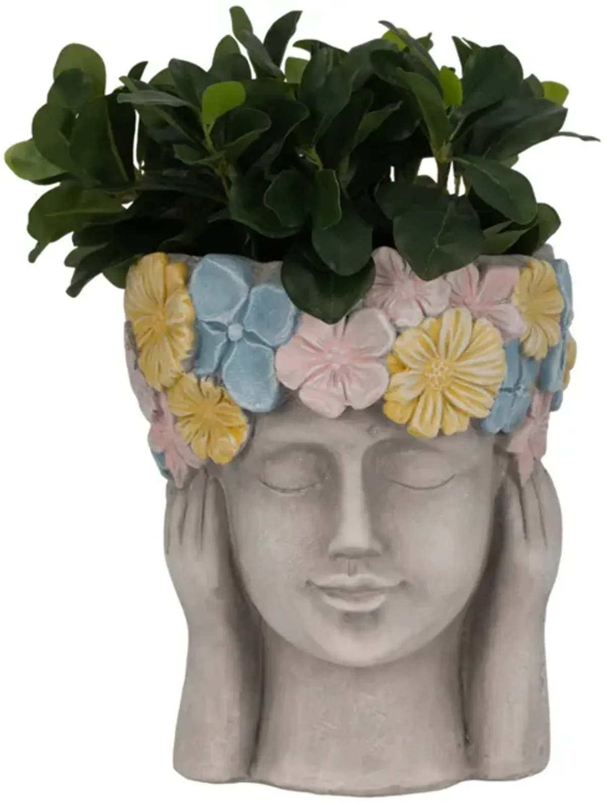 11" Face Planter With Flower Crown, Grey/multi