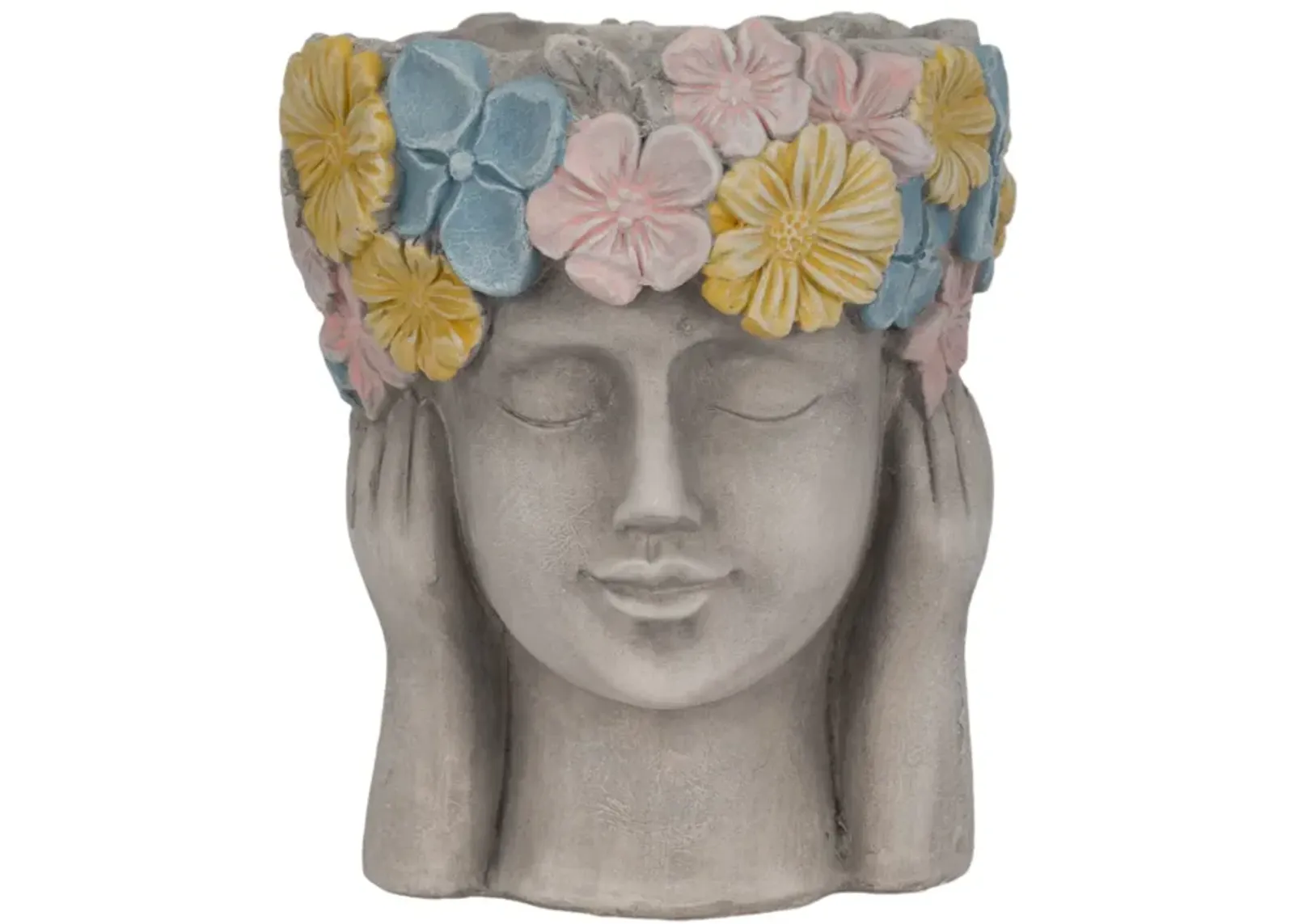 11" Face Planter With Flower Crown, Grey/multi