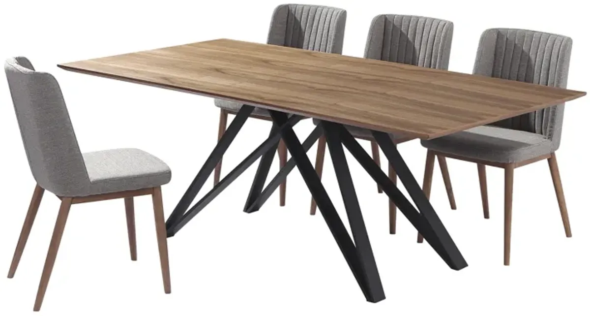 Wade Mid-Century Walnut Wood 5 Piece Dining Set