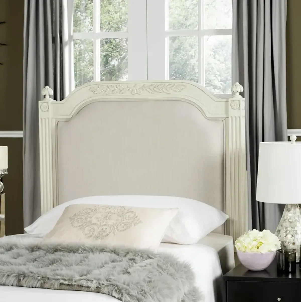 Rustic Wood Beige Linen Twin Headboard