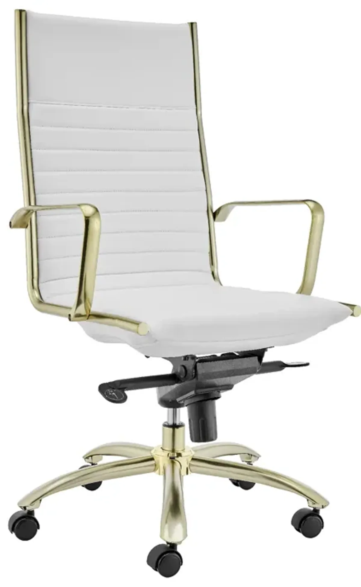 Dirk High Back Office Chair in White with Matte Brushed Gold Base