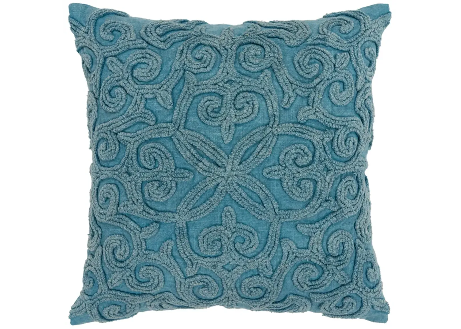 Solid Tonal Fleur De Lis Blue Pillow