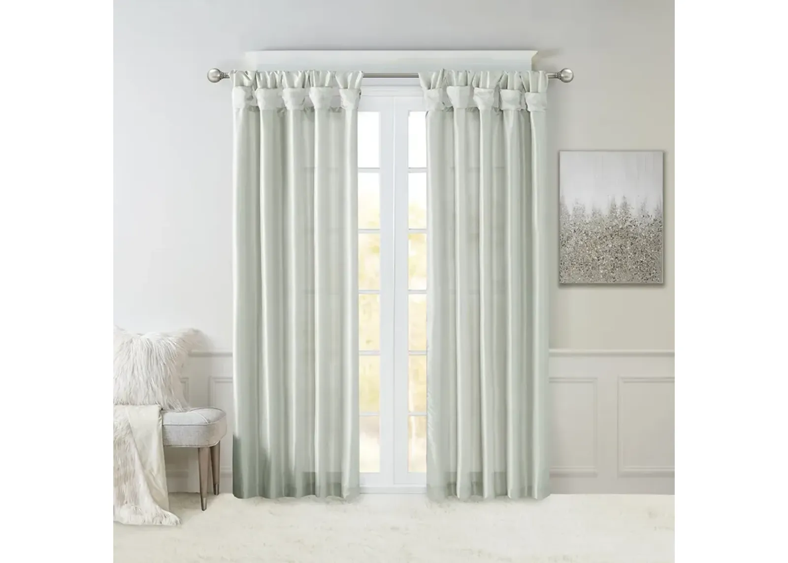 Madison Park Emilia Dusty Aqua Twist Tab Lined Window Curtain Panel