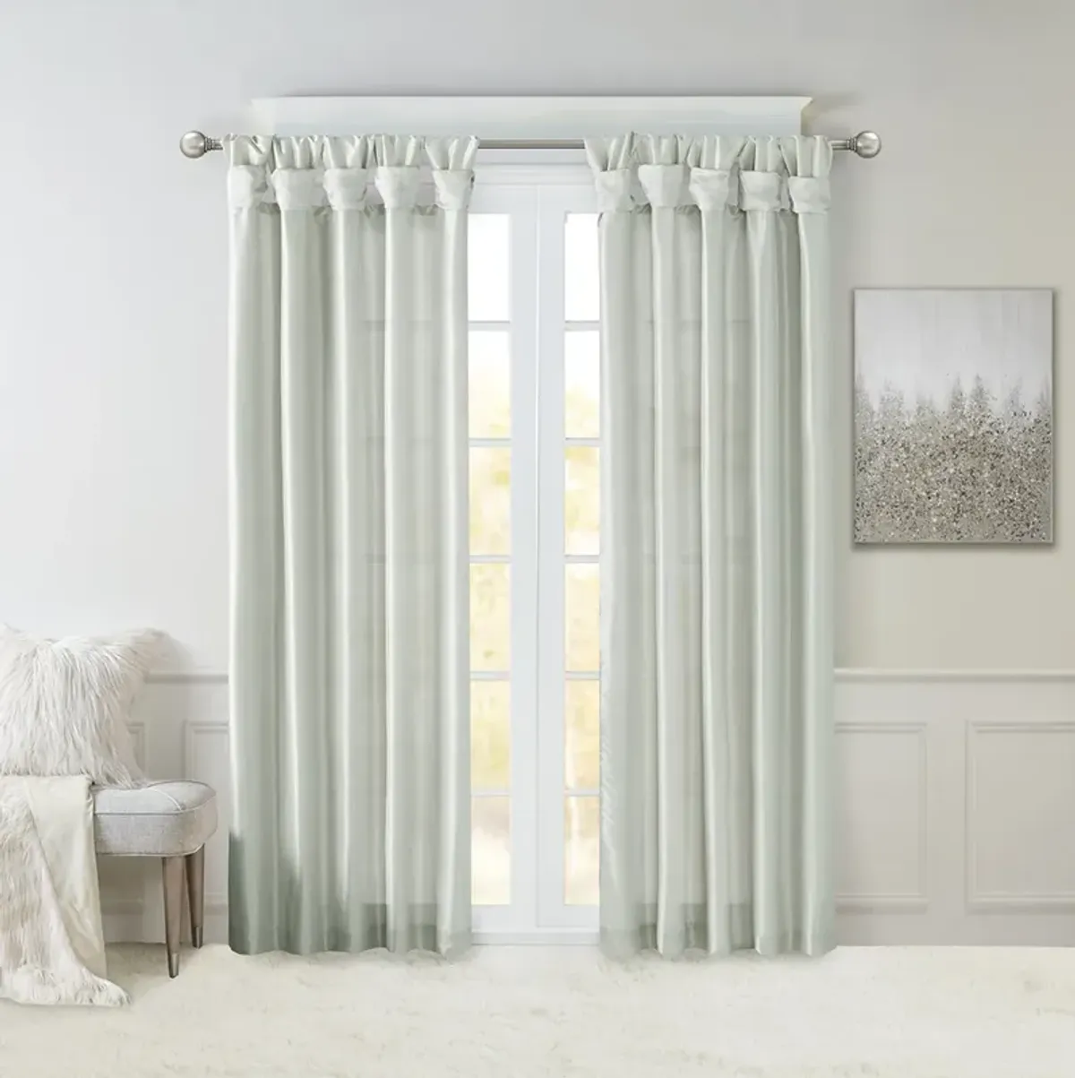 Madison Park Emilia Dusty Aqua Twist Tab Lined Window Curtain Panel