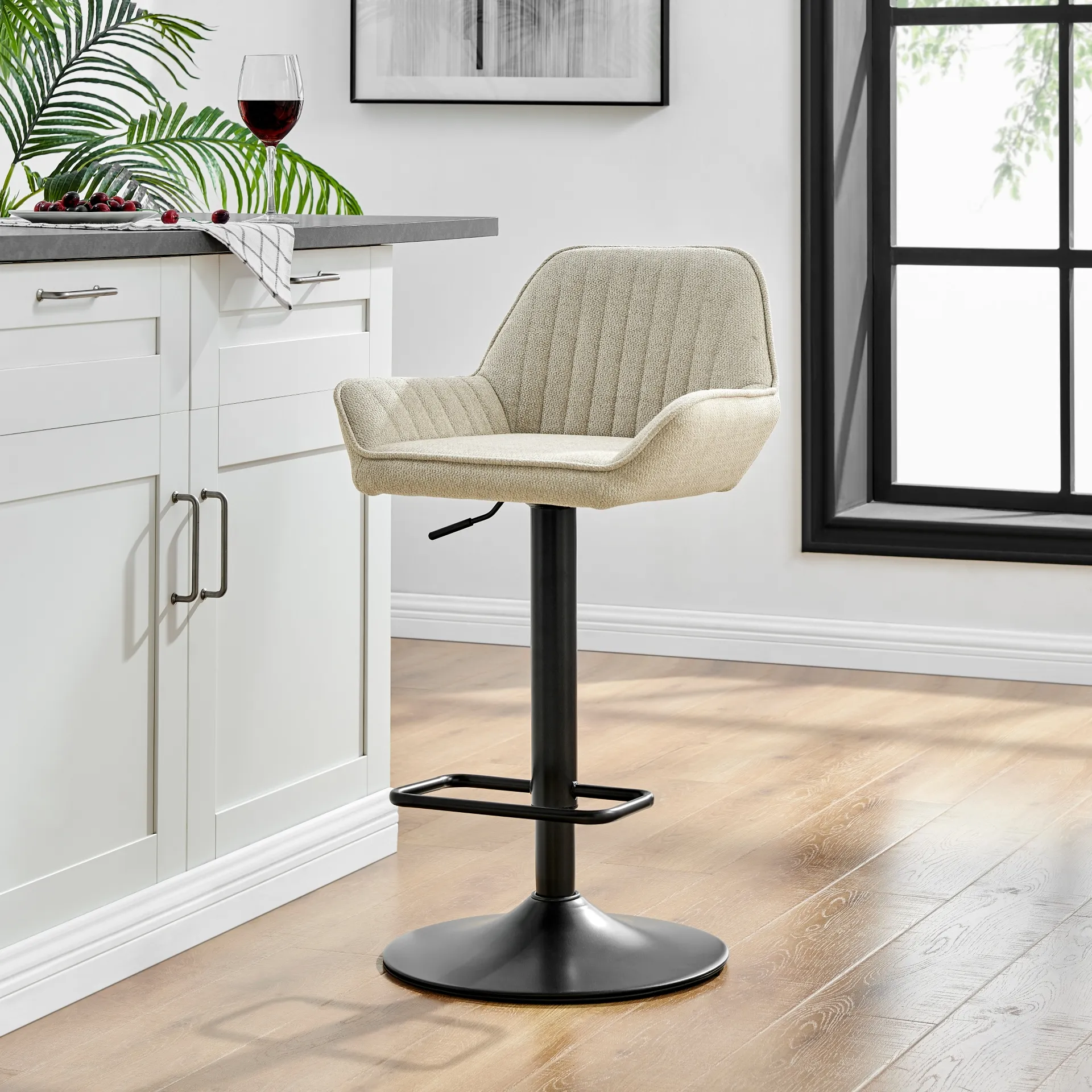 Luther Fabric Gaslift Swivel Bar Stool, Strata Cream - Set of 2