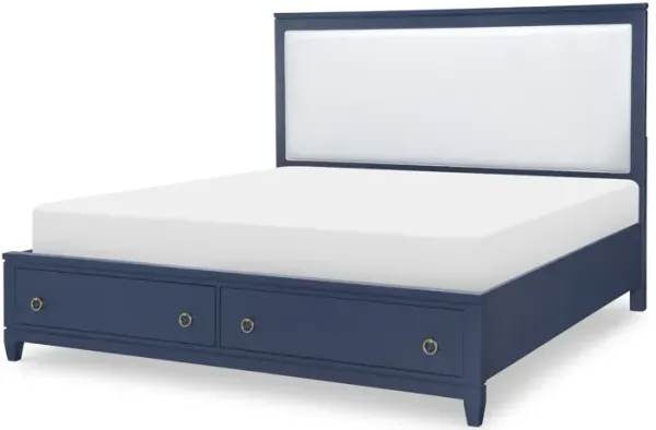Summerland Inkwell Complete Upholstered Bed W Storage King 60 Blue Finish
