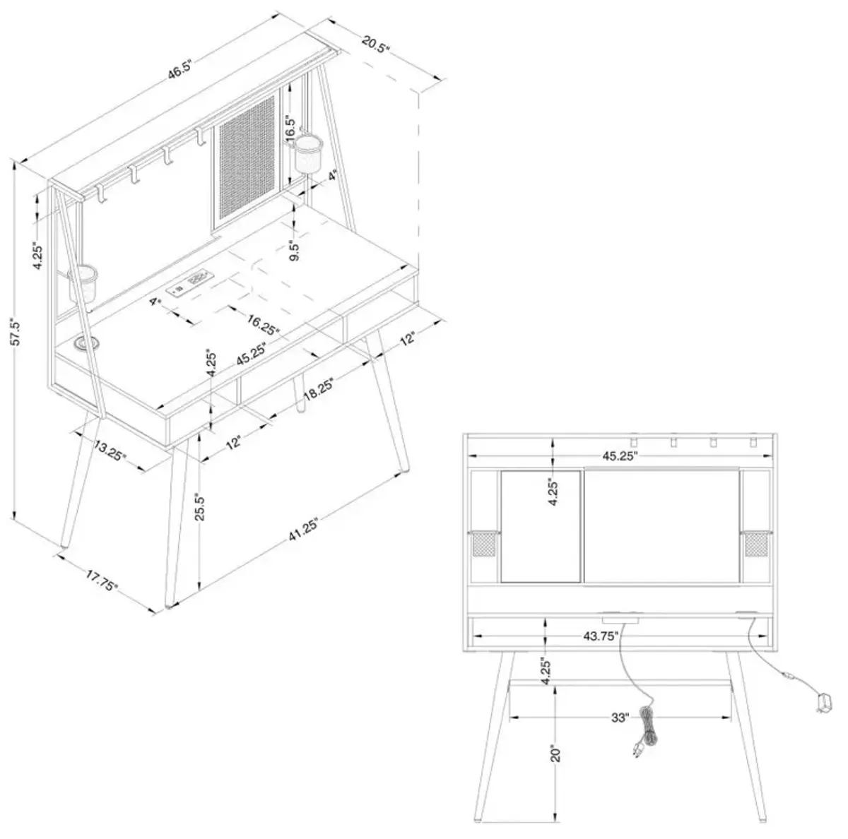 Aaliyah Writing Desk with Usb Ports Black And Gunmetal