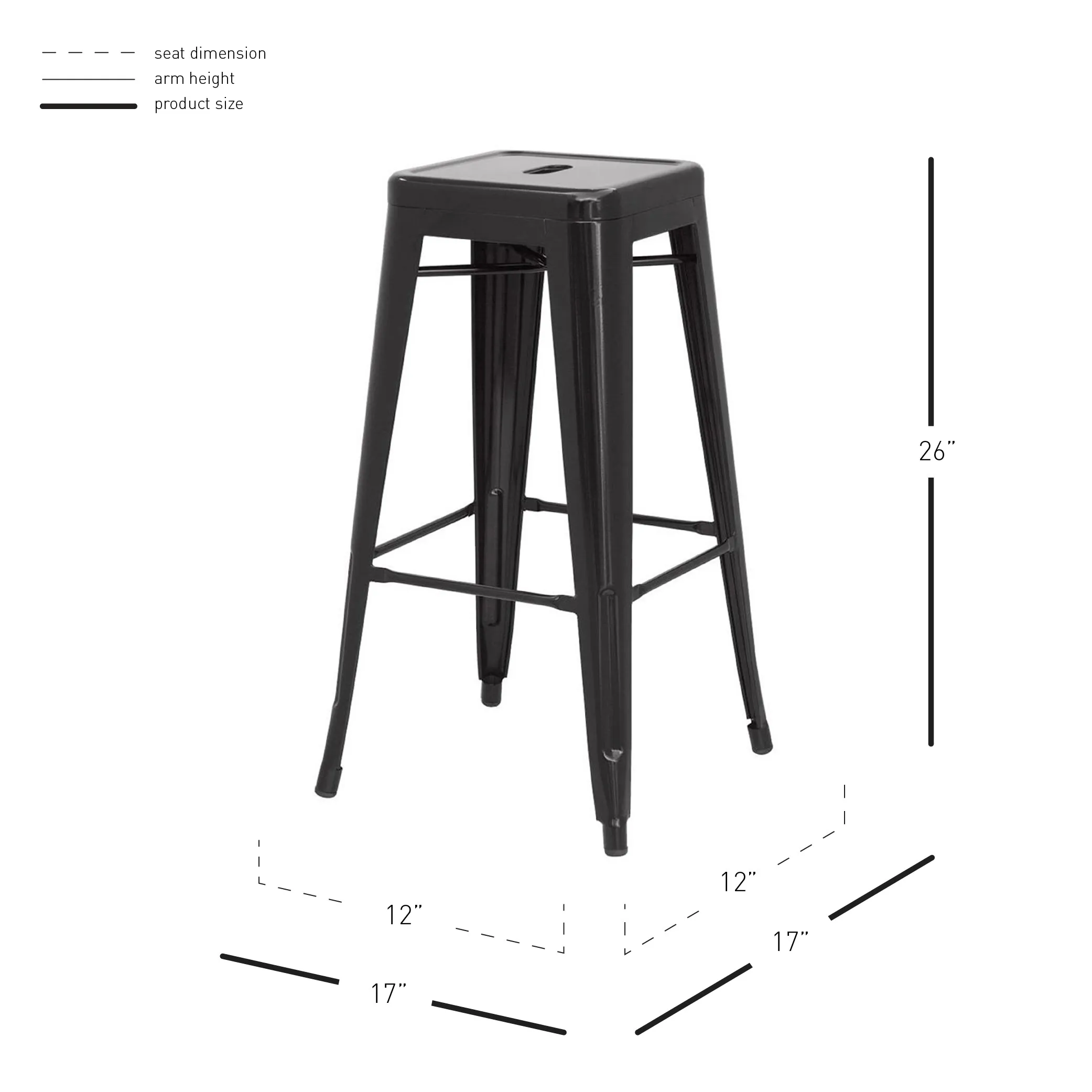 Metropolis Metal Backless Counter Stool, Black (Set of 4)