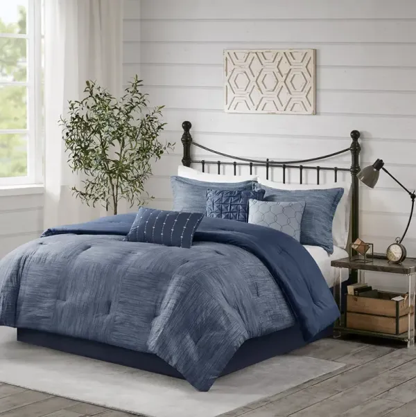 Madison Park Walter Navy 7 Piece Printed Seersucker Comforter Set
