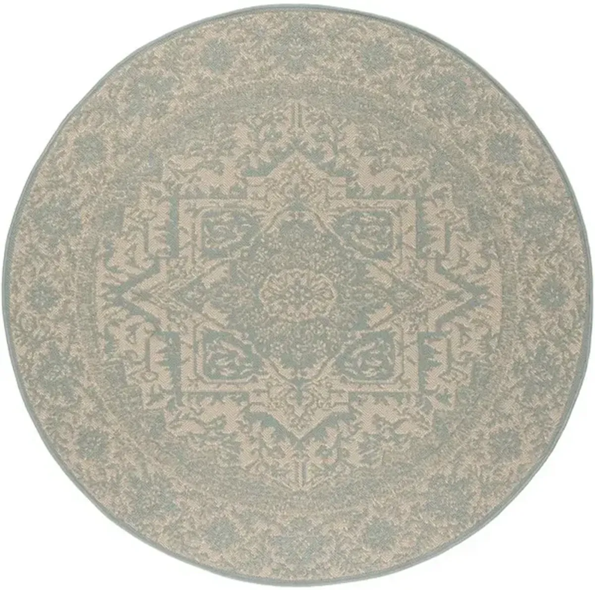 LINDEN 139 Collection LND139L-6R Cream / Aqua 6'-7" X 6'-7" Round