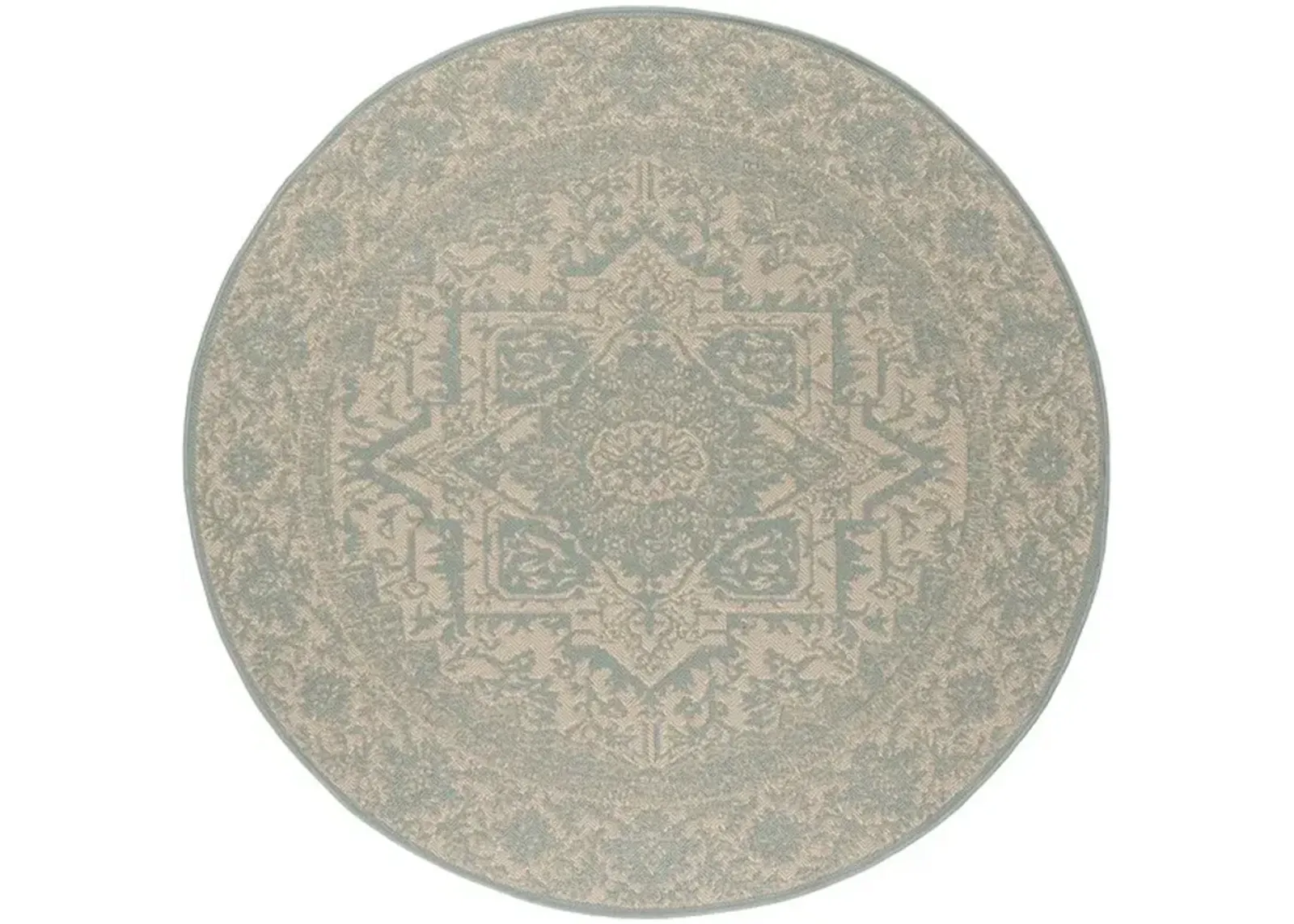 LINDEN 139 Collection LND139L-6R Cream / Aqua 6'-7" X 6'-7" Round