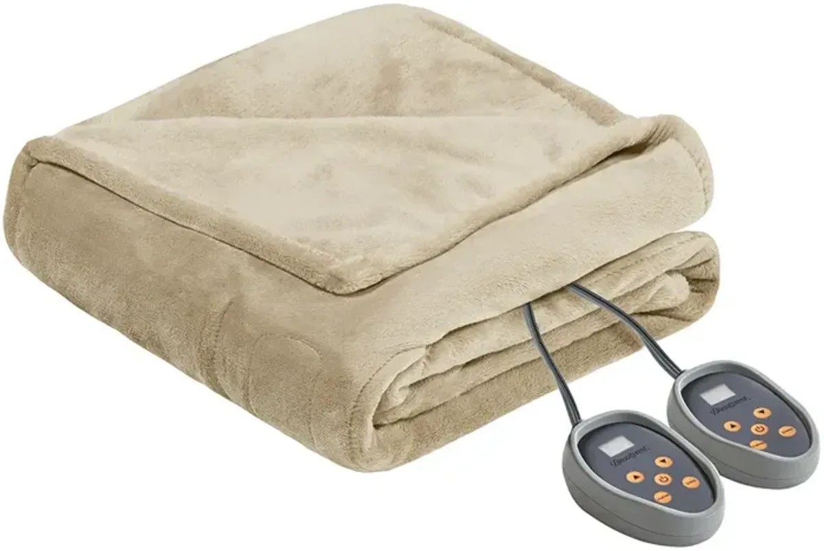 Beautyrest Heated Microlight to Berber Tan Blanket