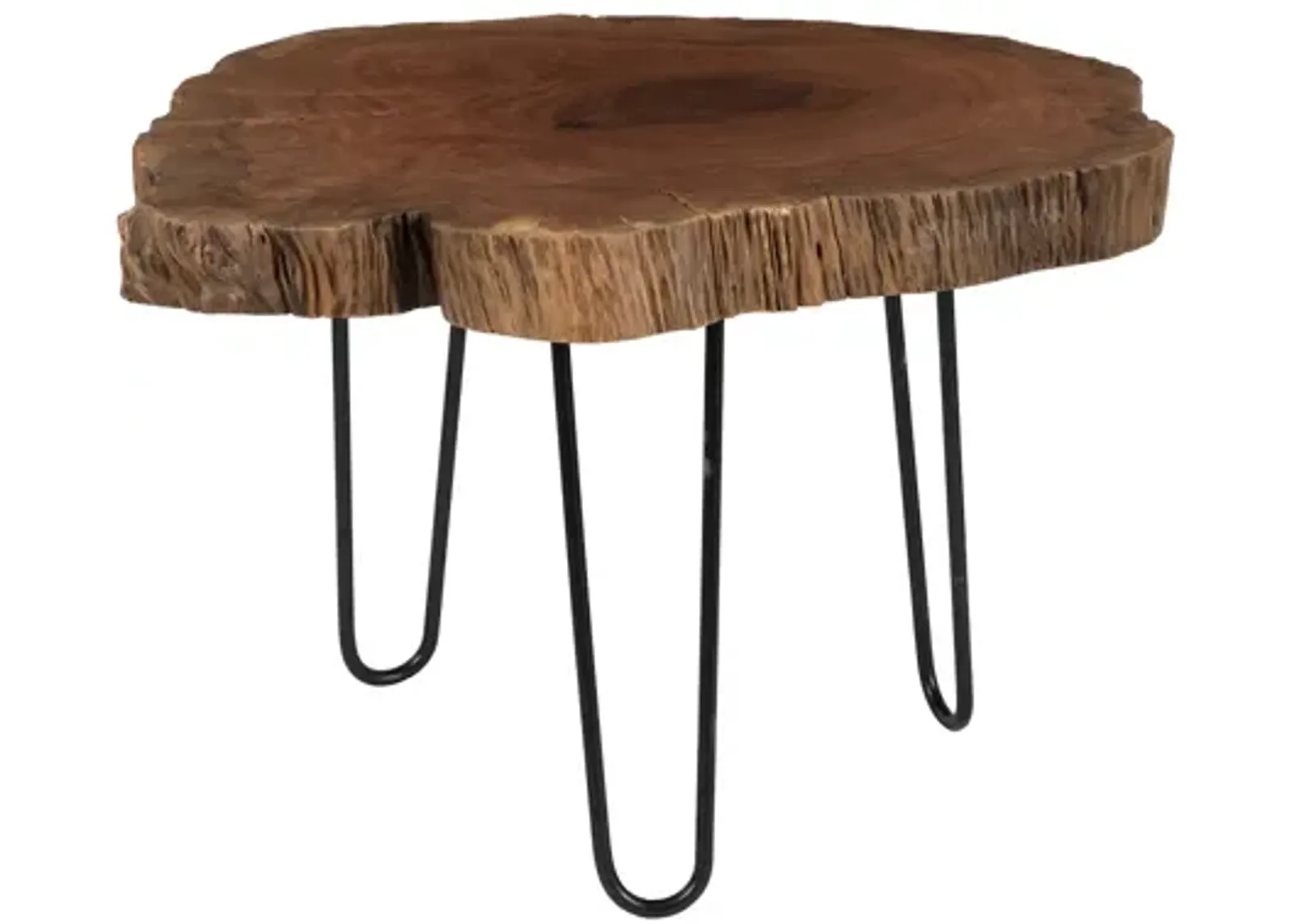 Burled Coffee Table, Black Metal Legs, Small