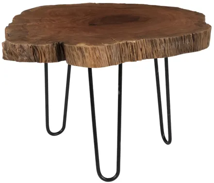 Burled Coffee Table, Black Metal Legs, Small