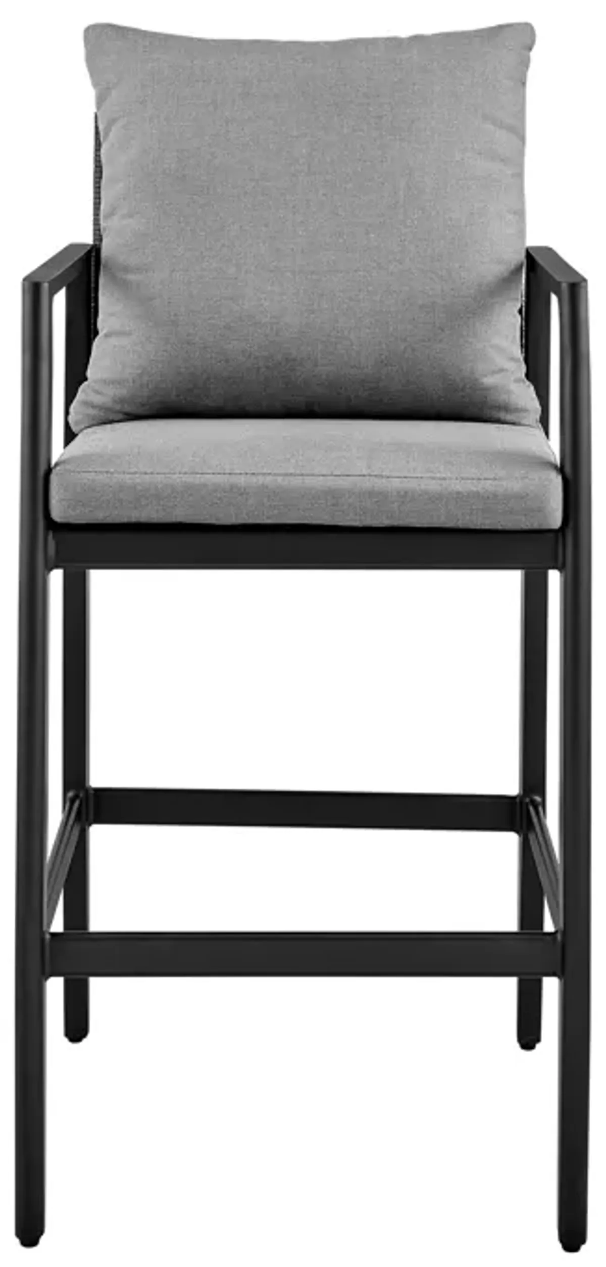 Cayman Outdoor Patio Bar Stool in Aluminum with Grey Cushions