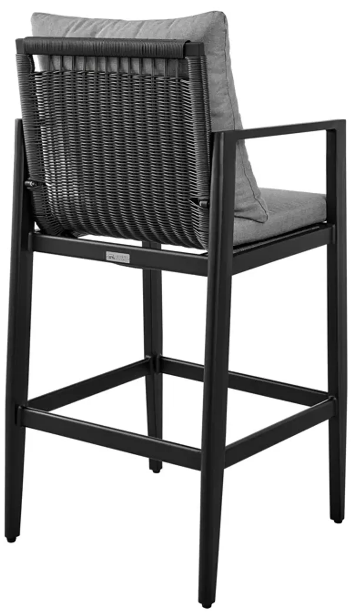 Cayman Outdoor Patio Bar Stool in Aluminum with Grey Cushions