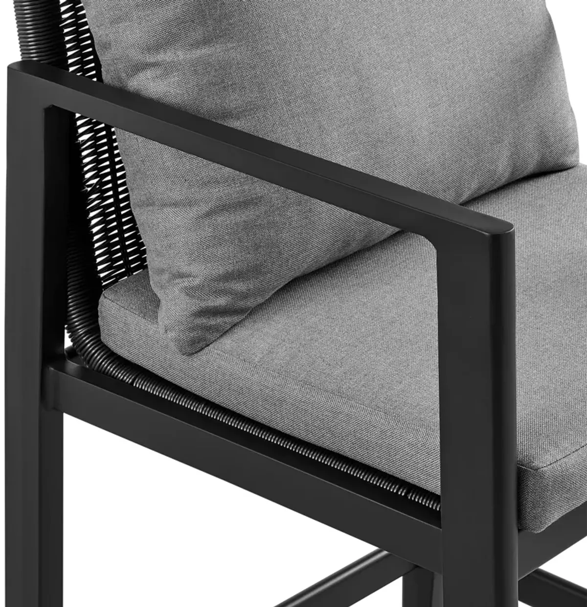 Cayman Outdoor Patio Bar Stool in Aluminum with Grey Cushions