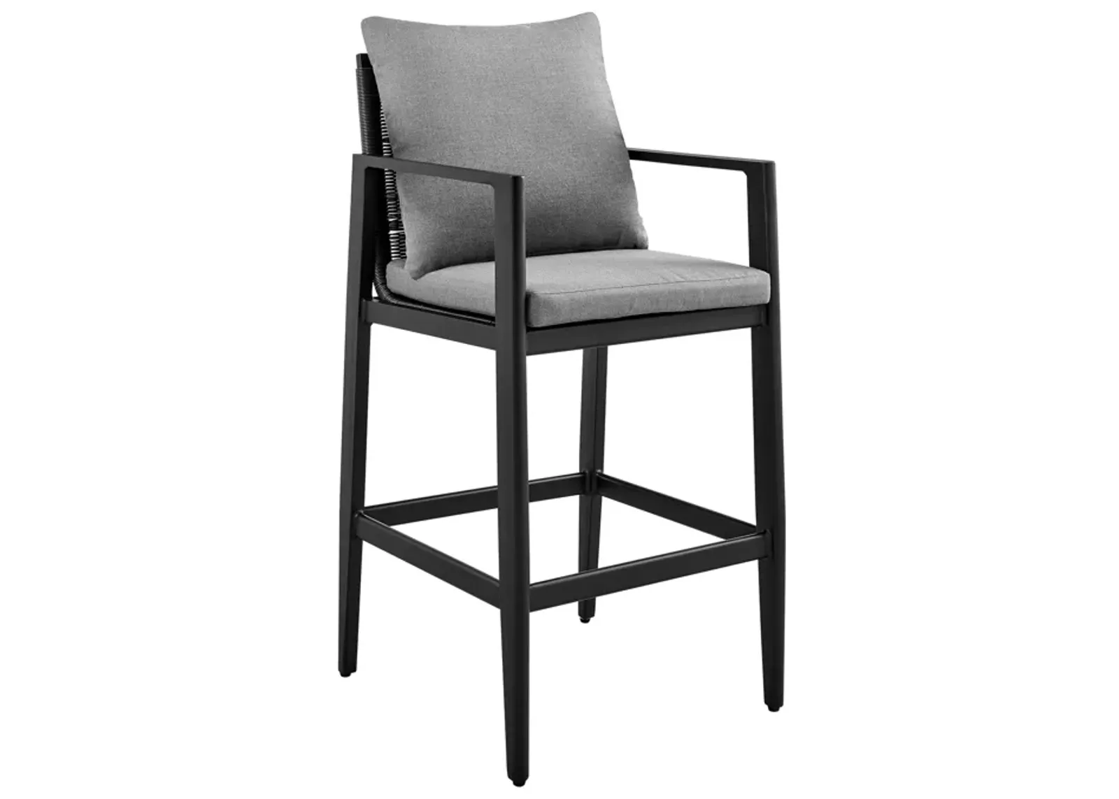 Cayman Outdoor Patio Bar Stool in Aluminum with Grey Cushions