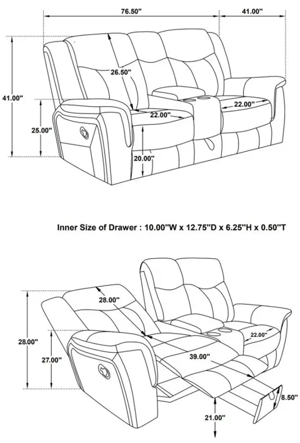 Conrad Upholstered Motion Loveseat Cool Grey